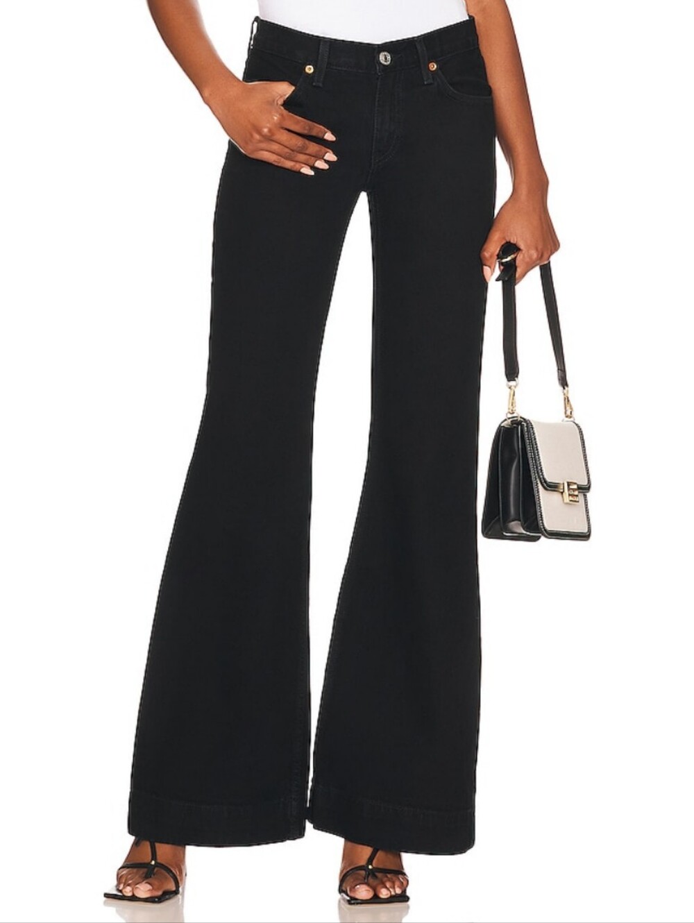 Re/Done 70s Low Rise Bell Bottom Jeans In Blaxk
